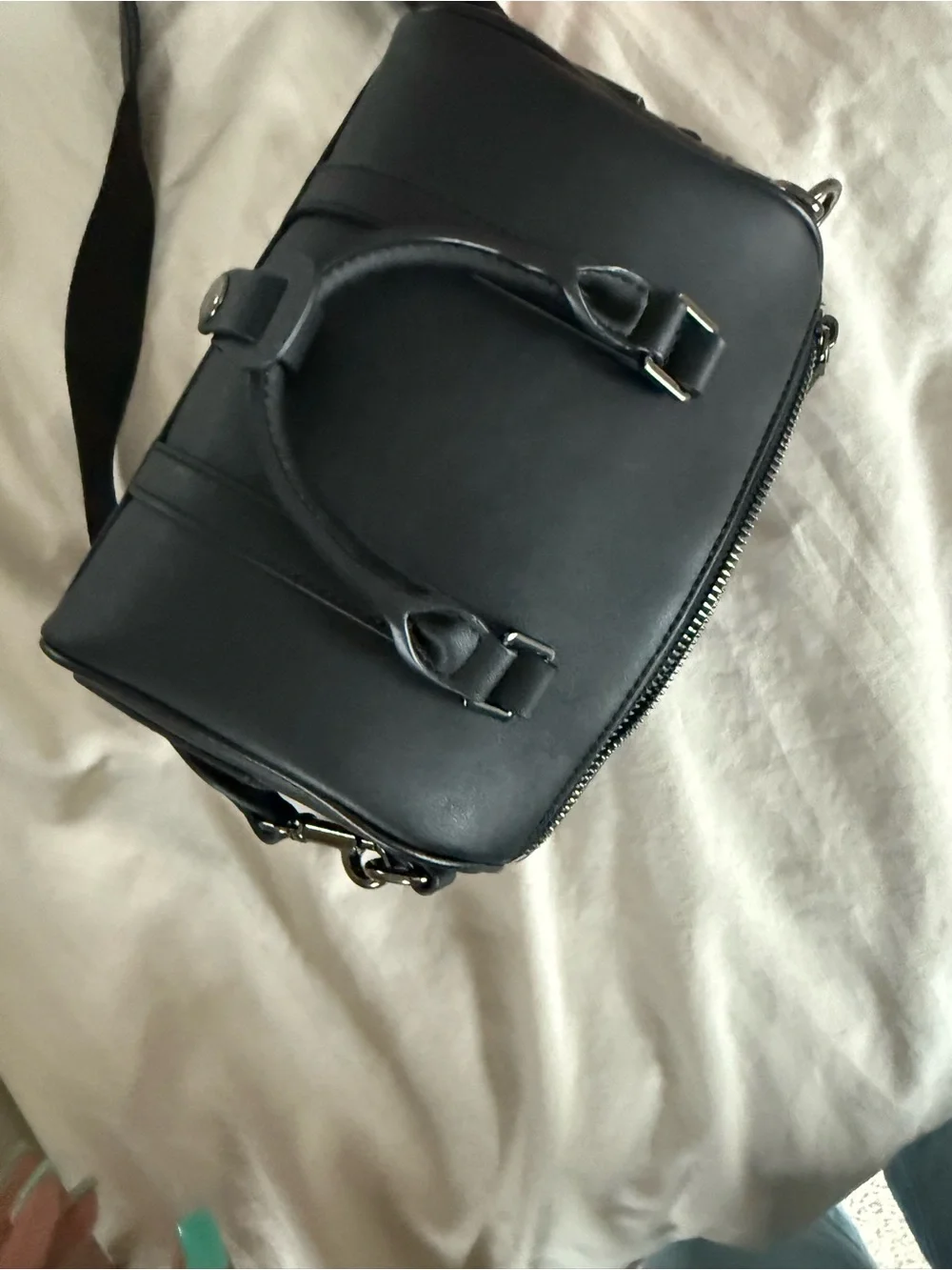 Black Leather Mini Duffel Crossbody Bag